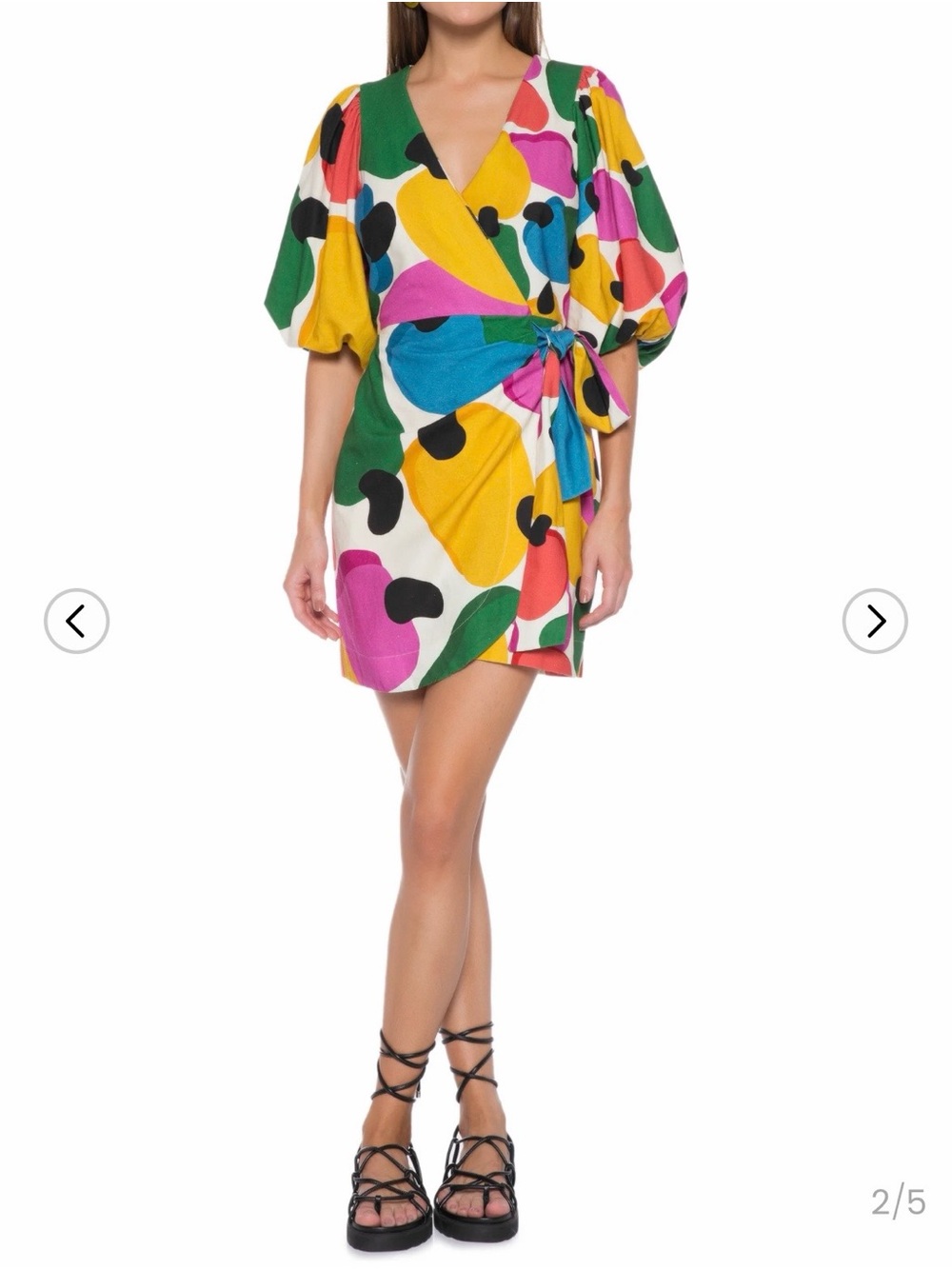 FARM Rio Multicolor Abstract Wrap Mini Dress β Green, Yellow, Pink, Blue